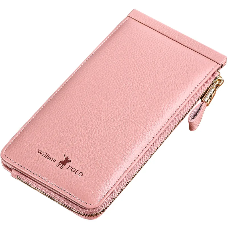 pink Новинка года. Стильный женский и мужской кошелек. Однотонный кошелек из натуральной кожи на молнии. Женский кошелек. Мини-кошелек для бизнес-телефона с отделением для карт - Цвет: pink