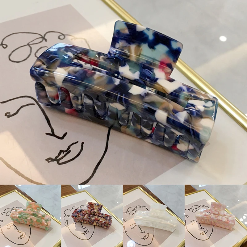 

Floral Acetate Hair Clip Women Banana Clip Sweet Hair Accessories Rectangle Acrylic Marble Geometric Hairpins Large Hair Claws