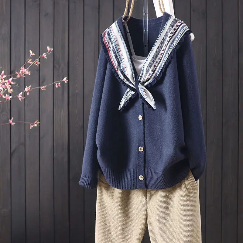 

Новинка весна-осень 2022, свободный Однотонный свитер с прострочкой, женский свитер с длинными рукавами, кардиган в западном стиле на каждый д...