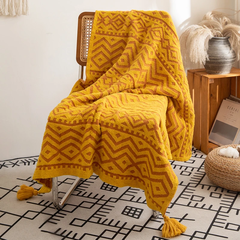 

Soft Throw Blanket Mustard Yellow Grey Ivory Tribal Pattern Travel Blanket 130x160cm Home Sofa Chair Couch Bed 50"x62"