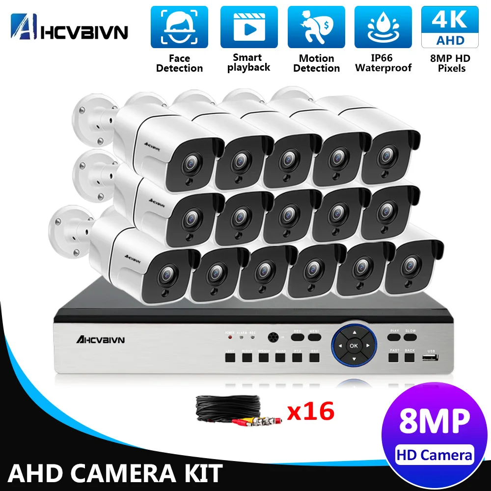 16CH наблюдения Системы 8/16 8.0MP на открытом воздухе безопасности Камера CCTV DVR