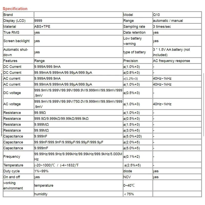 

Цифровой мультиметр Q10, профессиональный тестер 9999, True RMS, аналоговые DIY транзисторный конденсатор NCV тестеры, Lcr метр