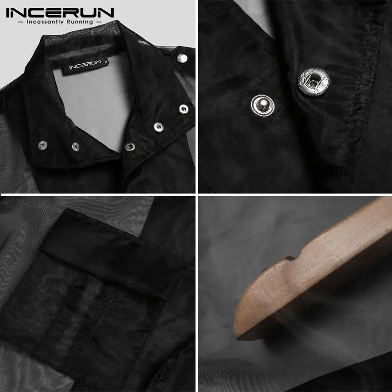 INCERUN Tops 2022 Stylish Men's Sexy Blouse American Style See-through Party Nightclub Breathable Mesh Short Thin Shirts S-5XL 7