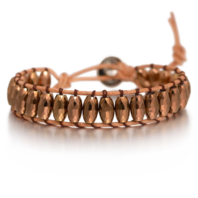 SL1665 Chakra Bracelet Jewelry Handmade Multi Color Natural Stone Tube Beads Leather Wrap Bracelet Couples Bracelets Creative Gifts - Окраска металла: SL1665