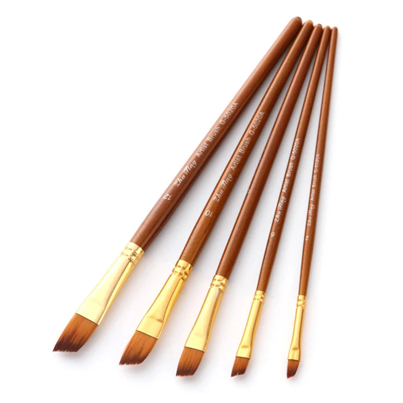 Кисти нейлоновые для рисования акварелью 5 шт. | Канцтовары офиса и дома