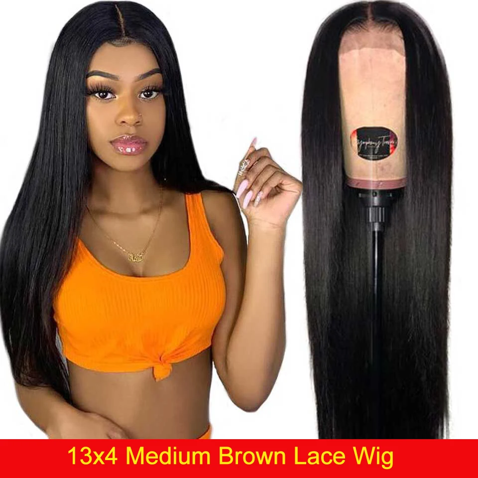 13X4 MediumBrown Wig 13x6 HD прозрачный Синтетические волосы на кружеве парики из натуральных волос Бразильский прямые волосы 13x4 невидимый Синтетические волосы на кружеве парик для черных Для женщин натуральные волосы Remy - Цвет: 13X4 MediumBrown Wig
