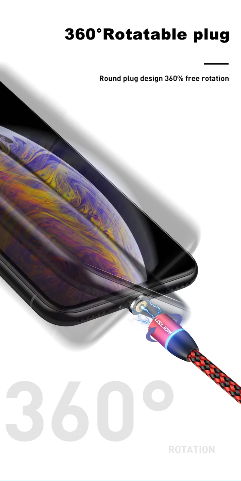 Магнитный usb кабель Type C 3A для быстрой зарядки Micro нейлоновая светодиодная оплетка