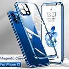 Магнитный чехол для iPhone 13 Mini 12 Pro MAX Coque 11 Pro MAX, Защитная пленка для объектива камеры, закаленное стекло, металлический бампер