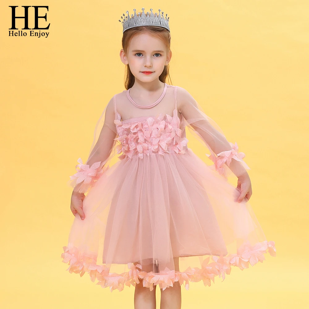 Детское кружевное платье HE Hello Enjoy Осеннее розовое для девочки элегантное детское