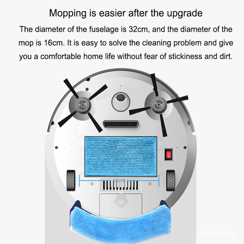 Ультратонкий робот пылесос с резервуаром для воды Влажная и сухая уборка 2800 па