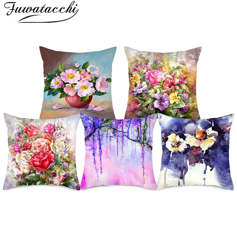 Fuwatacchi весенний цветочный чехол для подушки красочный фото декоративный дома