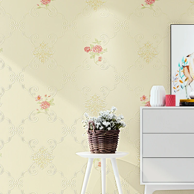 

European Pastoral Style 3D Flower Non-Woven Wallpaper Tv Background Wall Home Decoration