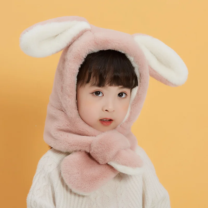 

2022 Winter New Children's Beanie Caps Warm Thickened Ear Protection Hat Lovely Rabbit Ear Plush Skullies Dropshipping 3-12Y Old