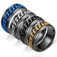 anxiety fidget titanium stainless steel chain spinner ring for men blue gold black punk rock accessories gift
