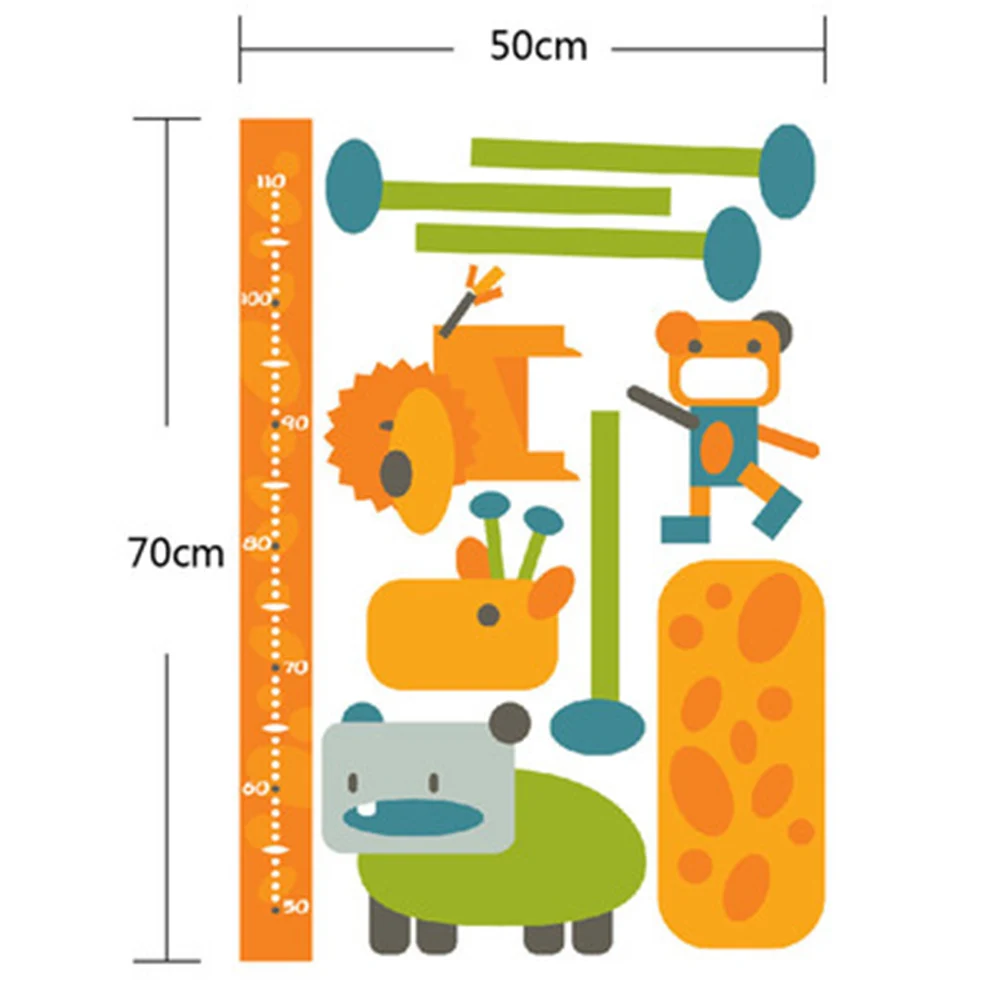 Настенная Наклейка с измерителем высоты Мультяшные животные Лев жираф для