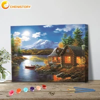 chenistory diy frame coloring by numbers lakeside houses landscape handpainted paintings gift drawing on canvas home decor