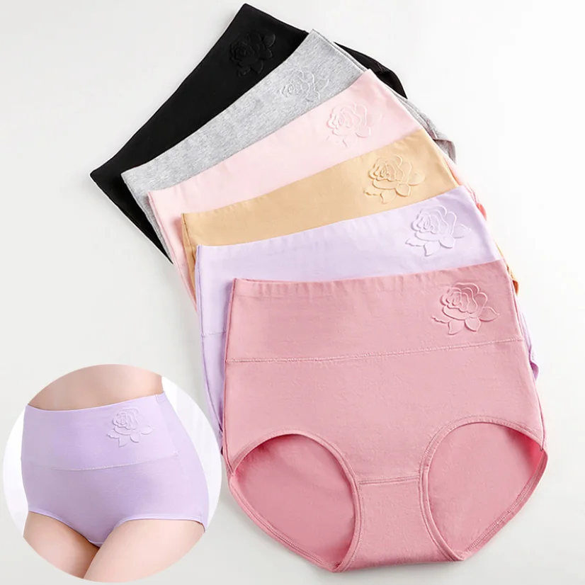 

Embossing Cotton Panties For Women Seamless Breathable High Waist Briefs Girls Sexy Plus Size Lingerie Intimates For Female New
