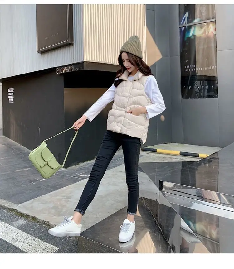 

Winter Women 90% White Duck Down Vest Jacket Ultra Light Warm Double Breasted Short Down Coat Parka Female Sleeveless Waistcoa