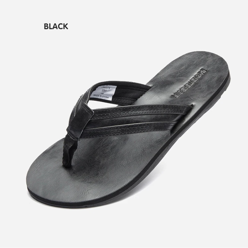 Black Большие размеры 39-46; модные мужские вьетнамки из натуральной кожи; уличные водонепроницаемые пляжные сандалии; летние мужские шлепанцы; Zapatos De Hombre - Цвет: Black