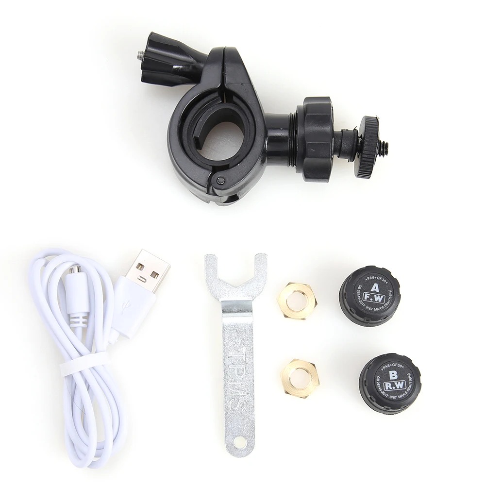

LCD Motorcycle TPMS Waterproof Motorbike Wireless Tire Pressure Monitoring Tyre Temperature Alarm System with 2 External Sensors