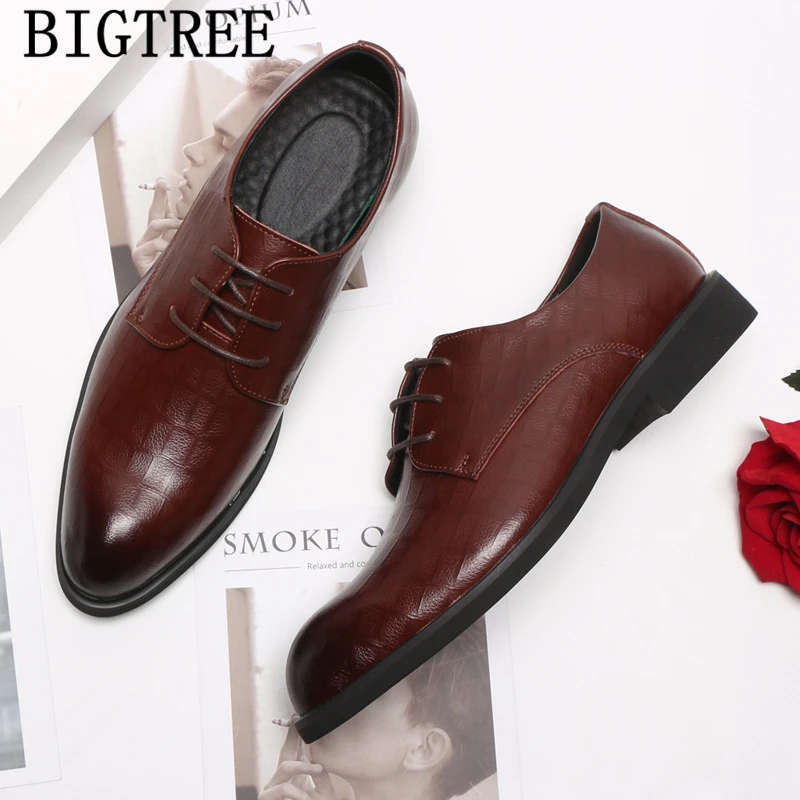 Черные оксфорды для мужчин Коричневые модельные классические туфли Мужские