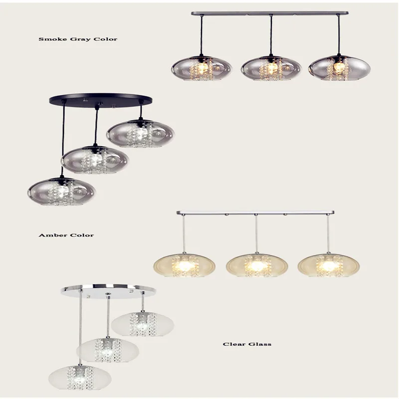 Moda Nórdica lámparas colgantes de cristal para el hogar, lámparas colgantes con bolas de cristal E14, color gris humo, para sala de estar y dormitorio
