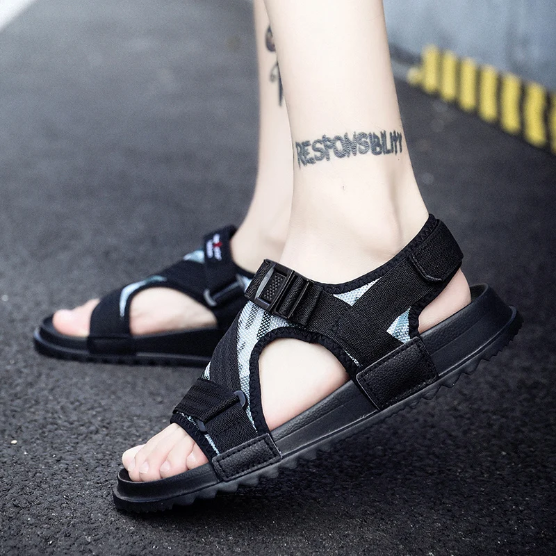 Сандалии-гладиаторы мужские пляжные шлепанцы плоская подошва повседневные