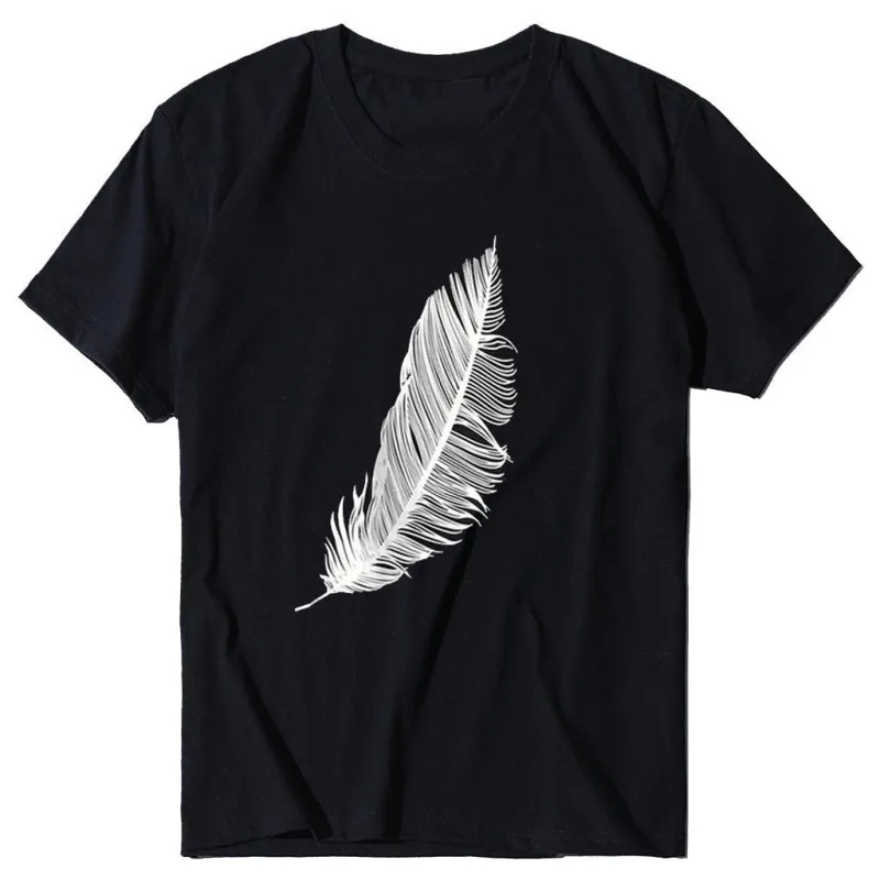 

2021 Women casual Harajuku fashion t-shirt feather print loose o-neck short sleeve elastic stretched summer home new Tee Shirt