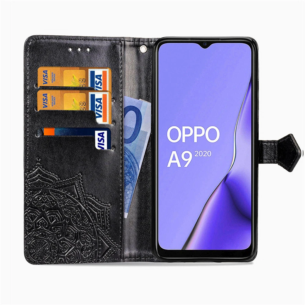 Роскошный кожаный чехол книжка с мандалой для OPPO A5 2020 A9 A57 A7X однотонный кошелек