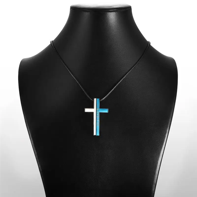 Jiayiqi Unique Cross Couple Necklace Love YOU Pendant Necklace Stainless Steel Men Women Trendy Jewelry Valentine Day Party Gift