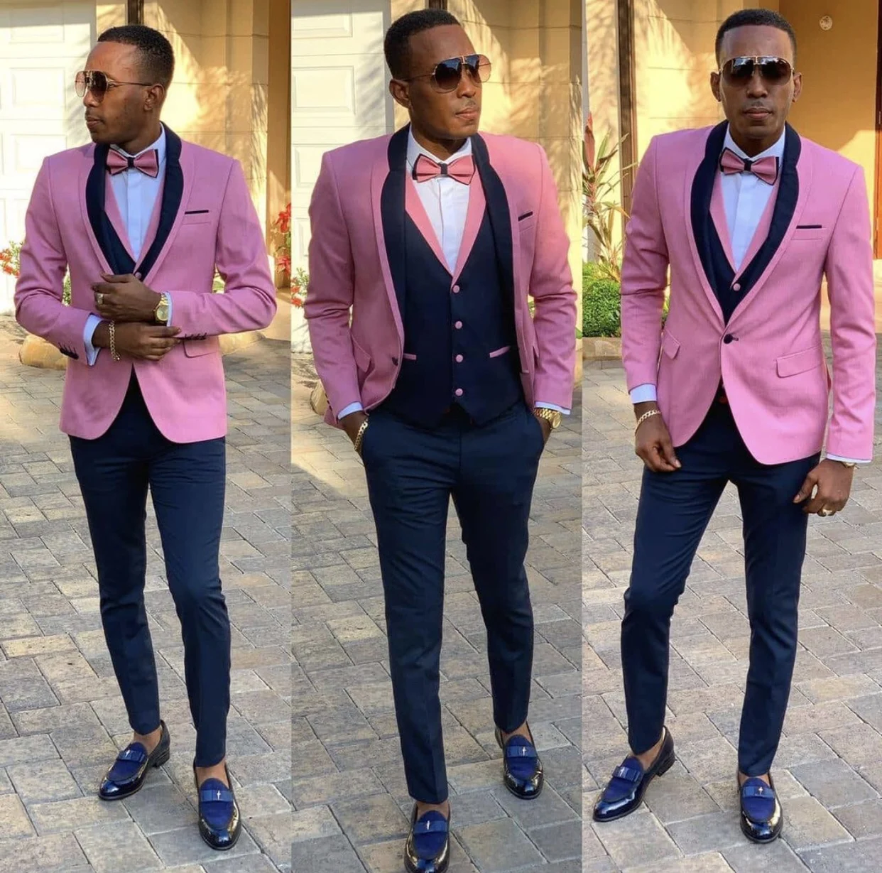 New Pink Slim Fit Men Suits Special Lapel Wedding Costume Homme Groom Suits Tuxedos Terno Masculino Party Prom Blazer 3 Pcs