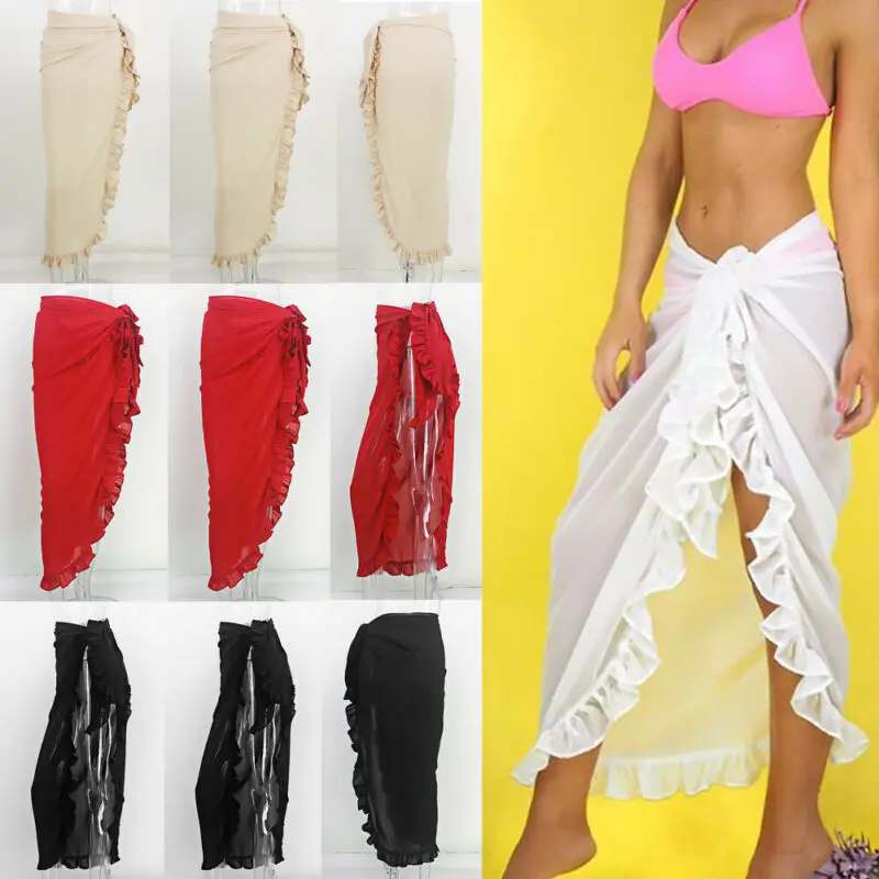 Женская Пляжная накидка с оборками накидки для бикини однотонный купальный