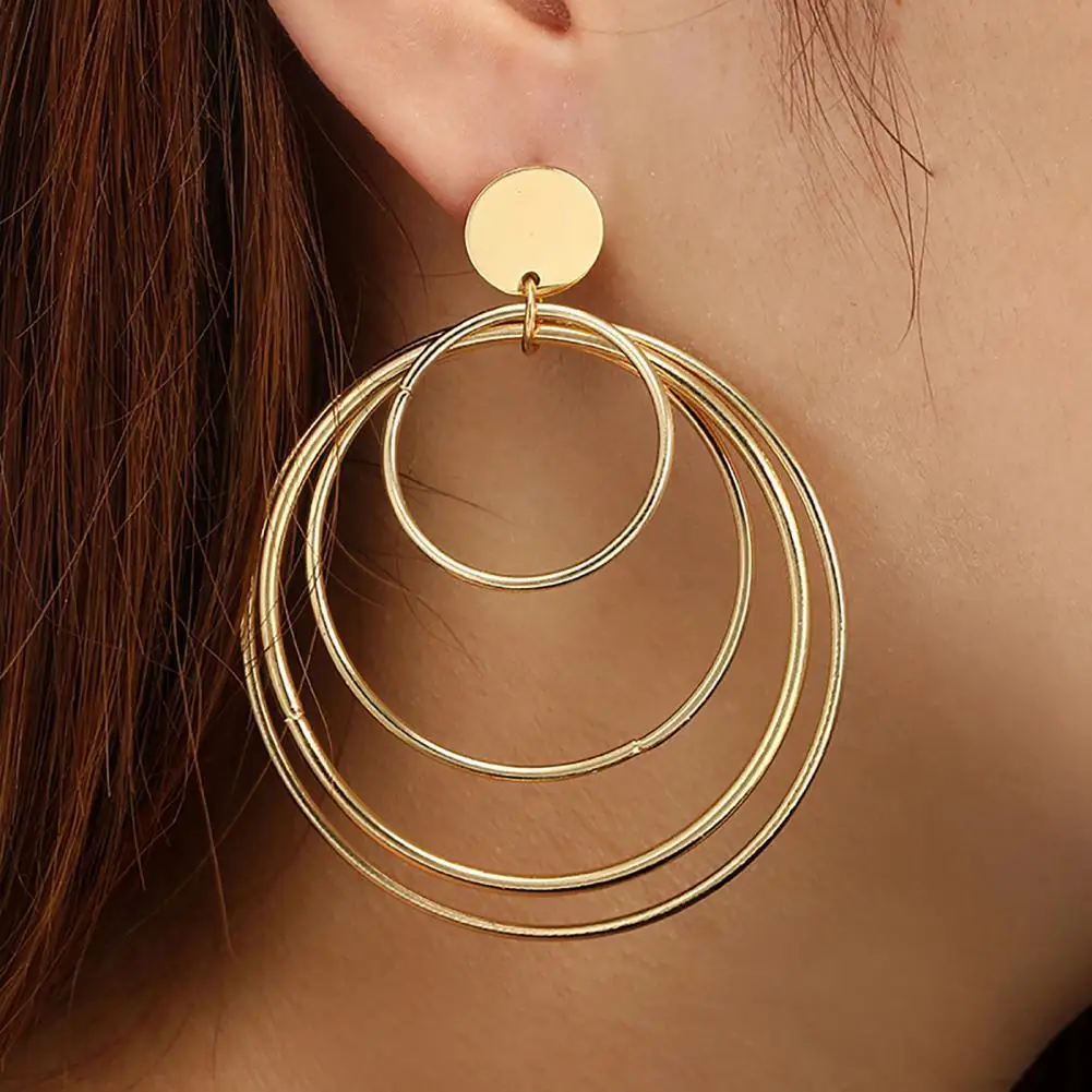 

80%HOTWire Ear Loop Spring Geometry Multi-circle Retro Exaggerated Golden Alloy Earrings for Anniversary