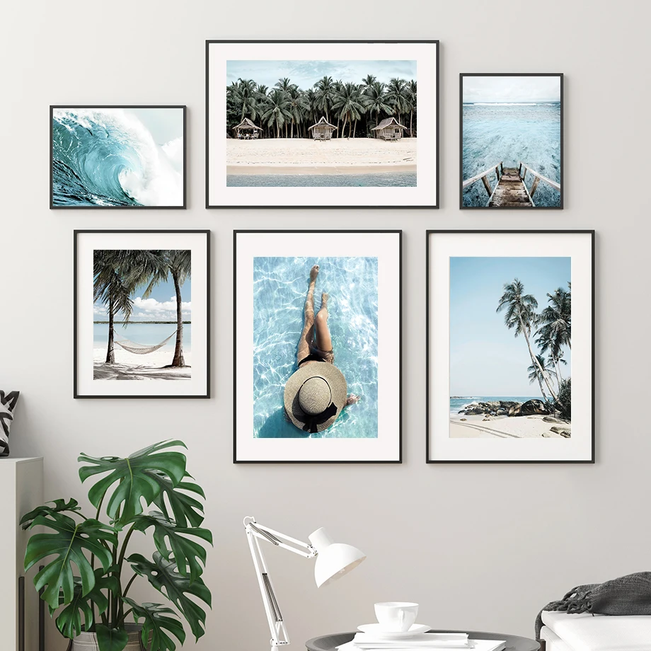 Sea Beach Canvas Painting Coconut Tree Sailboat Waves Wall Art Nordic Posters And Prints Pictures For Living Room Decor | Дом и сад