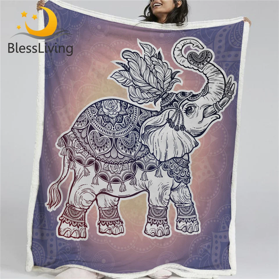 

BlessLiving Royal Elephant Blanket Turtle Sherpa Flannel Fleece Blankets Mandala Lotus Bed Couch Art Pretty Pink Bedding