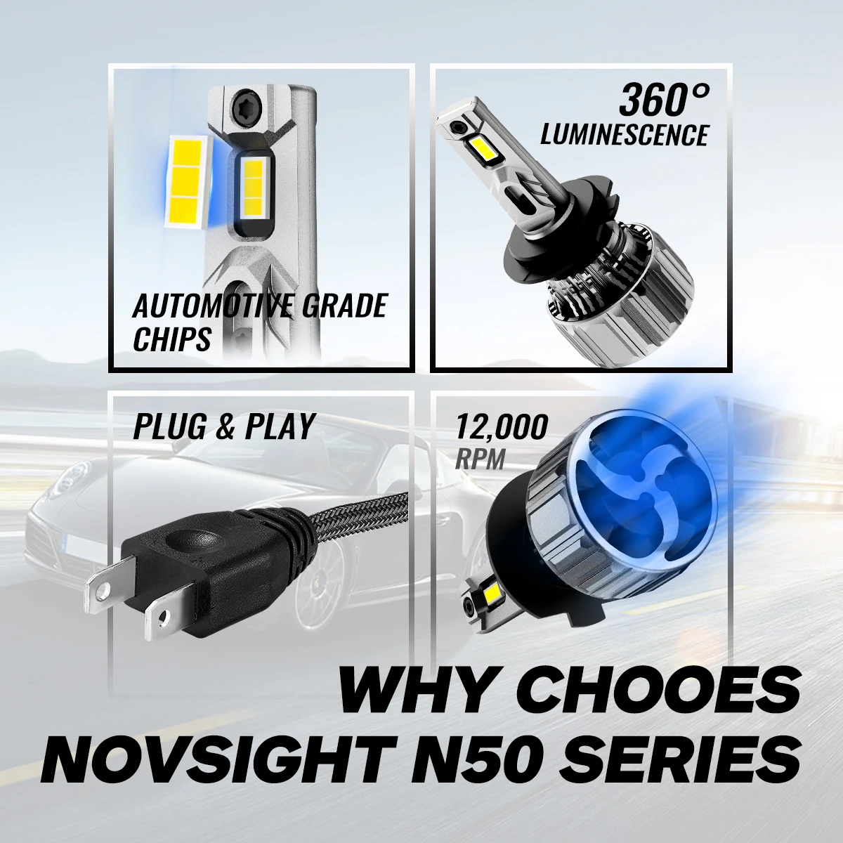 Светодиодные лампы NOVSIGHT H7 для автомобильных фар H4 H11 H8 H9 H1 H3 9005 9006 H13 70 Вт 6500 лм мини