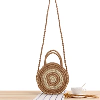 vacation beach hand woven round striped crossbody leisure straw bag