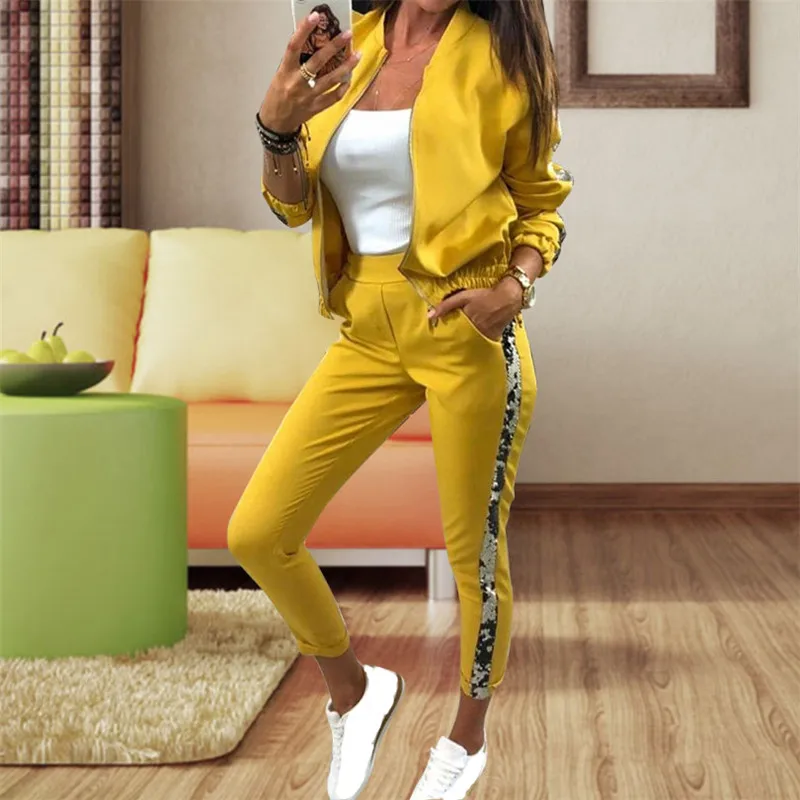 Hirigin/Новые модные женские комплекты из 2 предметов спортивный костюм с v-образным