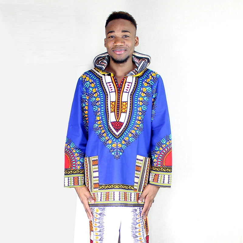 muslim clothing mens Dashiki Pure Cotton African Hoodie Hippie Shirt Boho Caftan sarees for women in india Blue Top Unisex
