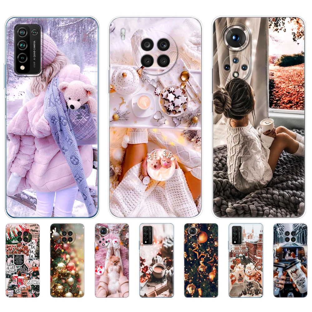 Чехол для Huawei Honor 50 Lite Pro 10X nova 9 8i чехол vivo V21 V21e 4G 5G X60 Y20 Y31 winter girl christmas | Мобильные