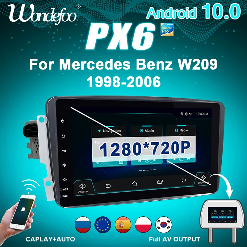 Wondefoo PX6 1 DIN Android 10 магнитола автомобильное радио для Benz W209 W203 W168 W208 W463 W170 Vaneo Viano Vito