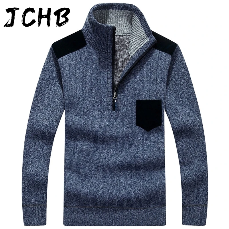 

Winter Warm Sweaters Mens Pullover Thick Casual Men's Knitwear Classic Pullovers Men Middle-aged Blending Stand Collar Clothing