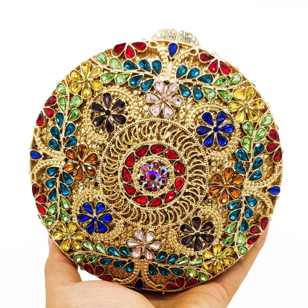 Женский вечерний клатч-минодьер с двойными цветами и разноцветными кристаллами |