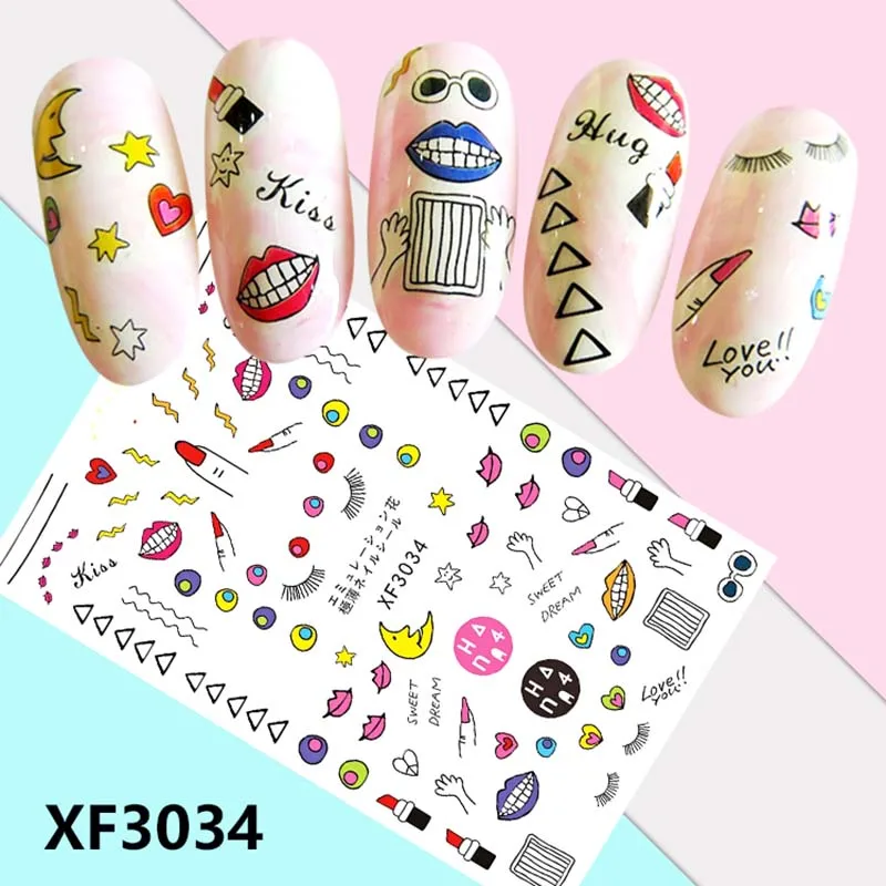 1 лист стикер для дизайна ногтей Модная девушка губная помада поцелуй Рот Кошка