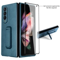 luxury flip case for samsung galaxy z fold 3 carbon fiber shockproof plastic stand holder z fold 3 tempered glass film cover
