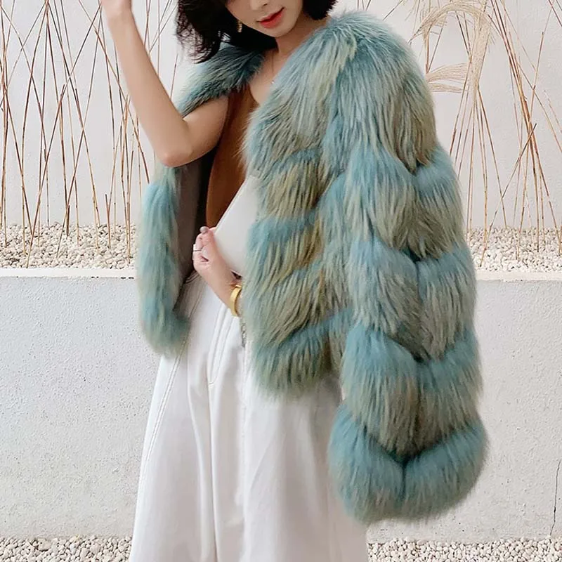 

Real Fur Coat Women Fashion Fall Pelt Gradient Color Red fox Slim 2020 New Winter Jacket Cutting Ladies Luxury High Quality