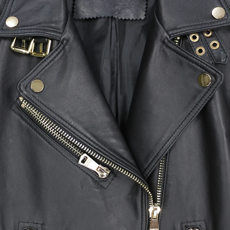 Весенняя женская куртка из натуральной кожи 2020 модная овечьей с поясом на молнии