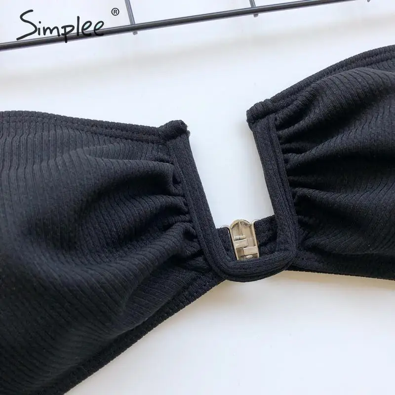 Simplee винтажный однотонный комплект бикини с высокой талией плиссированный