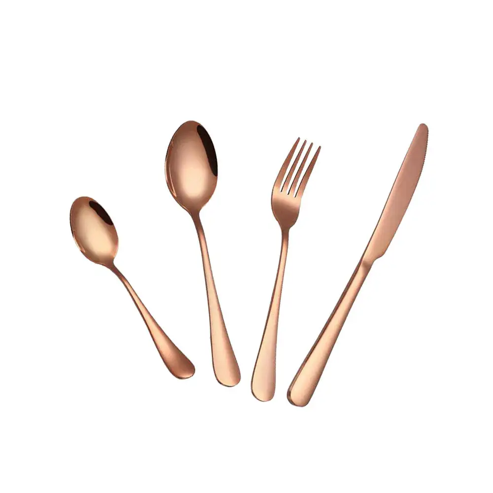 

4 Pcs/Set Stainless Steel Cutlery Set Gold Plated Steak Knife Fork Spoon Kitchen Dinnerware Set Gift for Friends