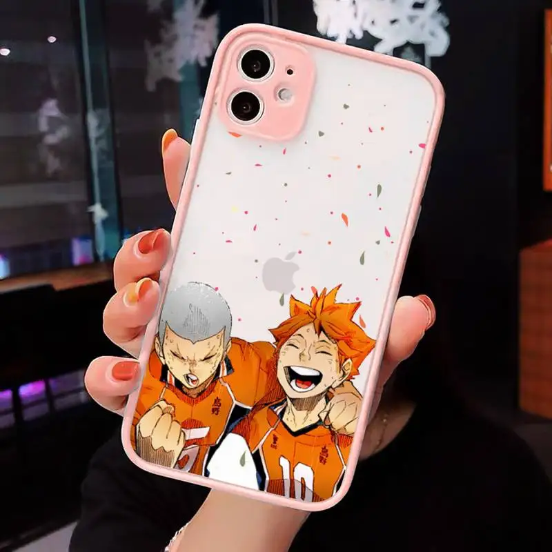 

Haikyuu volleyball boy Phone Case For iPhone 12 11 Mini Pro XR XS Max 7 8 Plus X Matte transparent Pink Back Cover